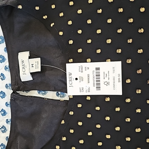 NWTs $90 J. Crew's Crew Lined Black top with Gold Dots Size M - Picture 2 of 6